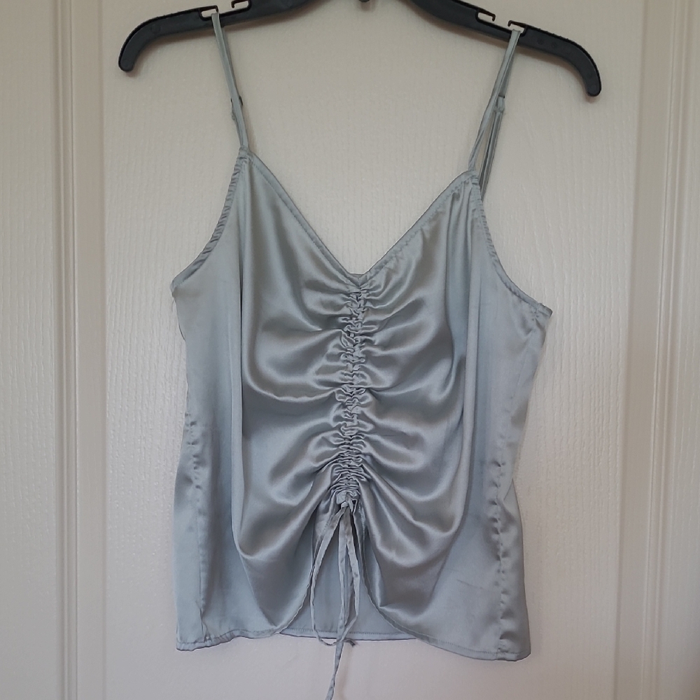 JAPNA Women's Silvery Gray Camisole Ruched Front Size M